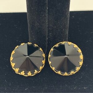 Black and gold tone vintage clip-on earrings, marked JAPAN
